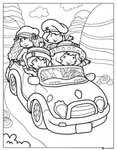 Strawberry Shortcake friends Coloring Sheet in a car