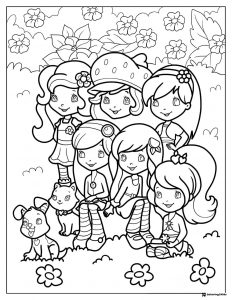 Strawberry Shortcake friends and pets coloring page