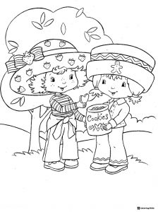 Strawberry Shortcake friends sharing cookies coloring page