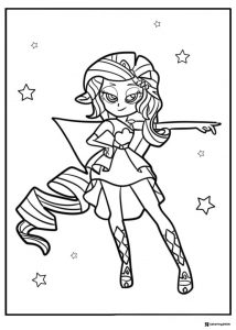 Sunset Shimmer with cape and stars coloring page