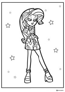 Sunset Shimmer with stars Equestria Girls coloring page