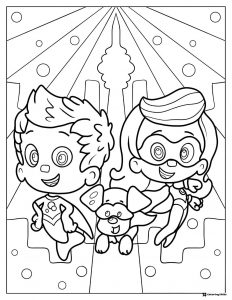 Super Bubble Guppies and dog with city background coloring sheet