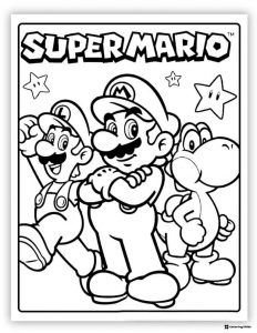 Super Mario Luigi and Yoshi with stars coloring