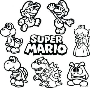Super Mario characters collection coloring page