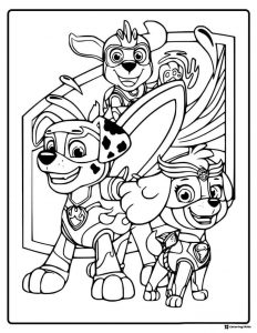 Super Pup Coloring Page with Marshall Skye and Rubble
