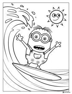 Surfer Minion with Wave Coloring Sheet