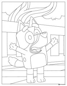 Surprised Bluey Coloring Page with Wavy Background