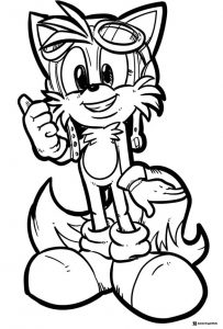 Tails Coloring Page with Goggles Thumbs Up