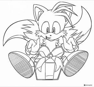 Tails Coloring Page with Present