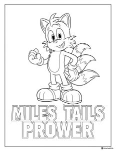 Tails Coloring Page with Smiling Pose and Large Name Text