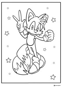 Tails making peace sign coloring page