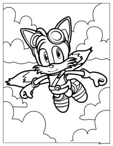 Tails with goggles flying coloring page