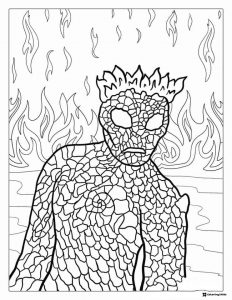 Te Ka Coloring Page with a scaly body and flames