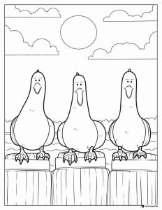 The Gulls Coloring Page with clouds and sun