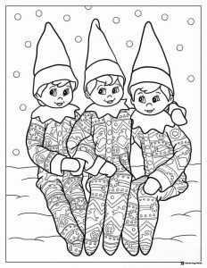 Three Elves in Pajamas Coloring Page
