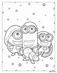 Three Minions with a Ray Gun Coloring Page