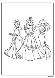 Three Princesses Coloring Sheet including Belle and Ariel
