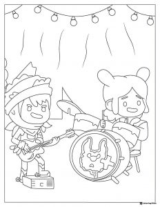 Toca Boca characters playing music instruments coloring page