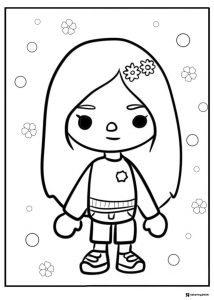 Toca Boca girl with long hair and flowers coloring page