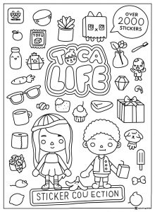 Toca Life Sticker Collection Coloring Page with many small items
