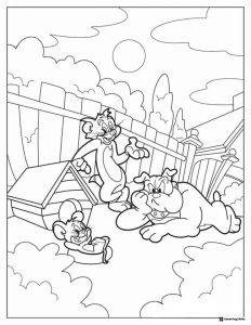Tom Jerry and Spike in the yard coloring page