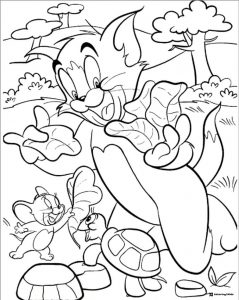 Tom Jerry and turtle with a butterfly coloring sheet