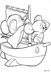 Tom and Jerry coloring page sailing on a boat