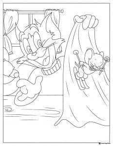 Tom and Jerry coloring sheet Jerry skiing on a curtain