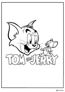 Tom and Jerry logo coloring page with characters