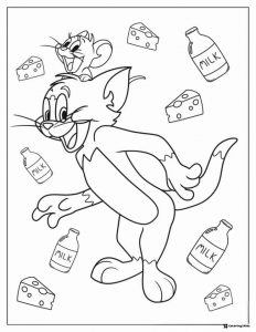 Tom and Jerry surrounded by cheese and milk bottles