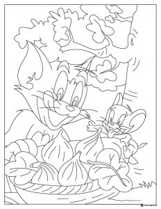Tom and Jerry with a basket of figs coloring page