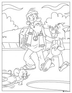 Tom and a hippie with Jerry nearby coloring page