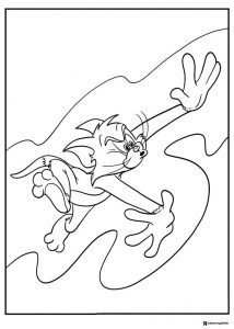 Tom in mid air with outstretched limbs coloring page
