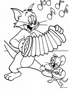 Tom playing accordion Jerry playing guitar coloring page