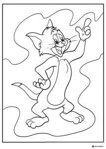 Tom pointing with a wide grin coloring page