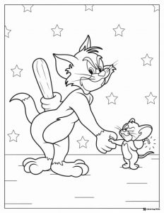 Tom shaking Jerrys hand stars background coloring page