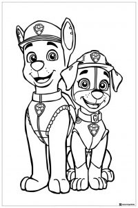 Tracker and Skye Coloring Page in Rescue Uniforms