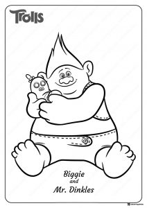 Trolls Biggie holding Mr. Dinkles coloring page