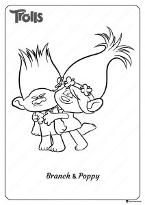 Trolls Branch and Poppy hugging coloring sheet