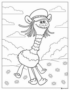 Trolls Cooper with a hat in a flowery field coloring
