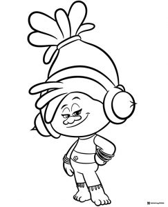 Trolls DJ Suki posing with headphones coloring