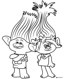 Trolls Poppy and Branch standing together coloring