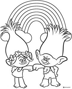 Trolls Poppy and Branch with rainbow coloring