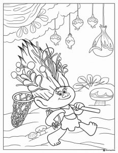 Trolls Poppy playing basketball outdoors coloring