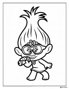 Trolls Poppy with glasses and microphone coloring