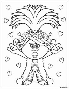 Trolls Queen Barb with hearts background coloring