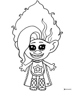 Trolls Viva with long braids smiling coloring sheet