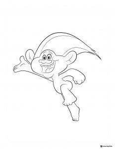 Trolls character jumping with a happy expression coloring sheet