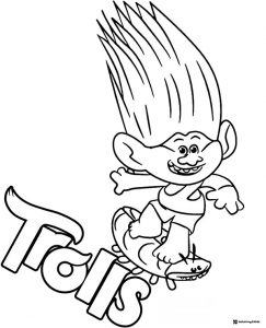 Trolls character surfing with Trolls text coloring