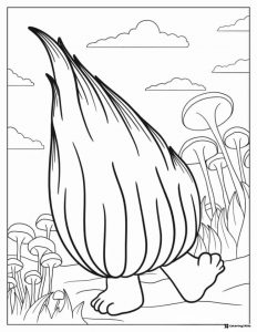 Trolls character walking in mushroom field coloring